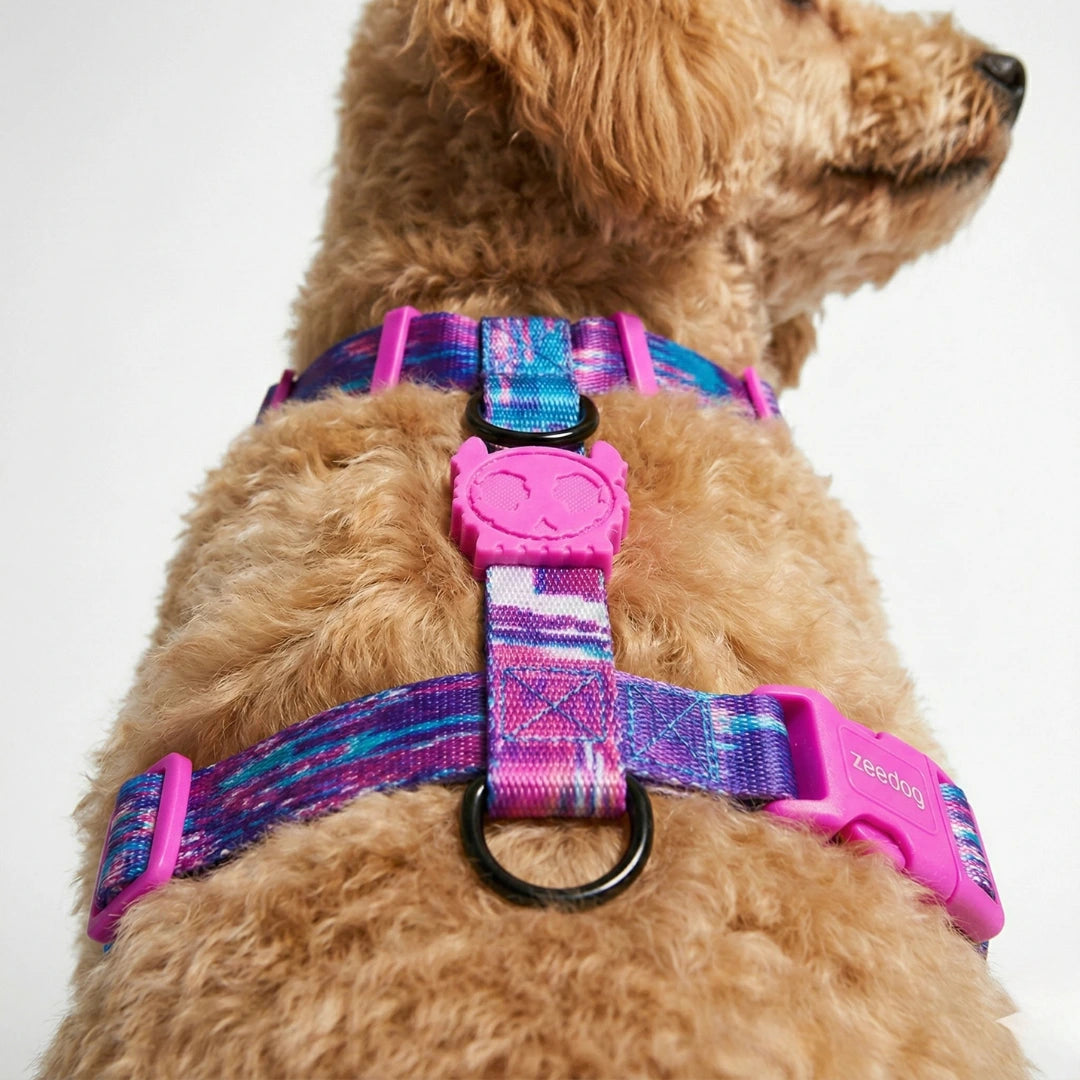 Arnés en H para perros Error #502 de ZEEDOG, azul, rosa, morado, ajustable, estampado