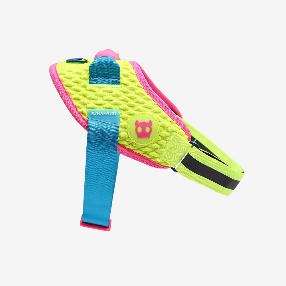 Arnés para perros Flyharness CMYK de ZEEDOG, arcoíris, amarillo, azul, reflectante, acolchado