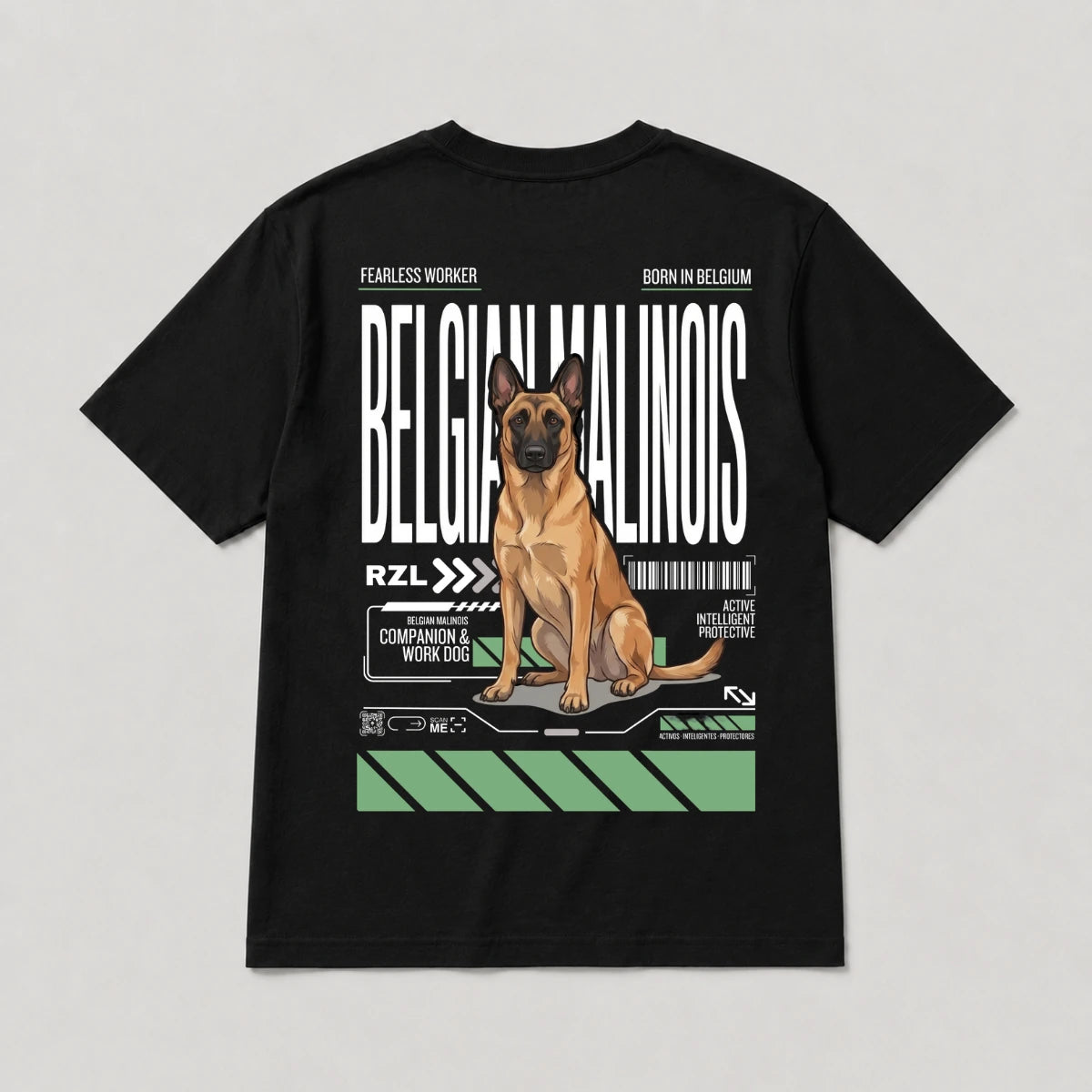 Camiseta Estampada Belga Malinois - Regular de RazasLovers, Negra, suave