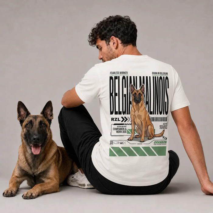 Camiseta Estampada Belga Malinois - Regular de RazasLovers, Blanco hueso, suave