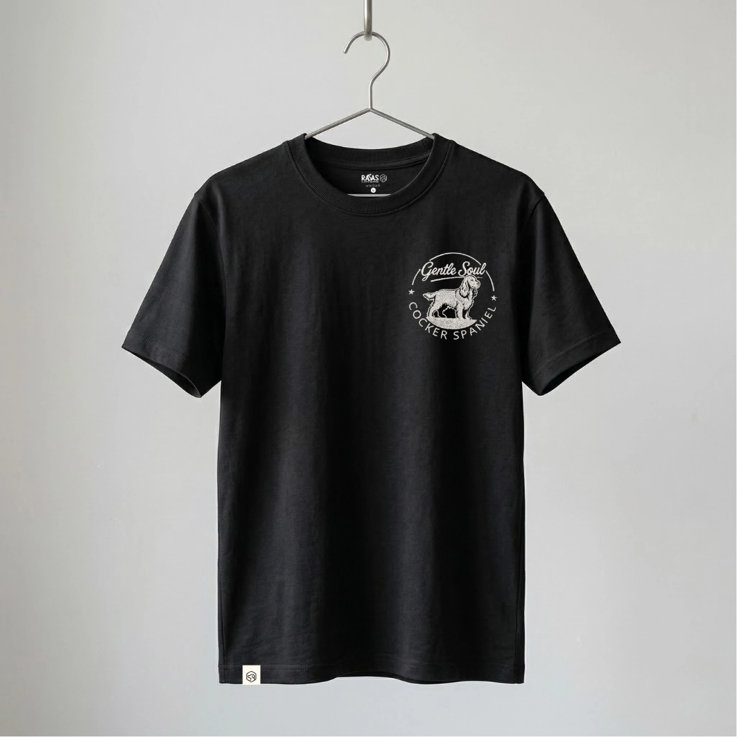 Camiseta Bordado Cocker Spaniel - Regular Fit de RazasLovers, Negra, transpirable, suave