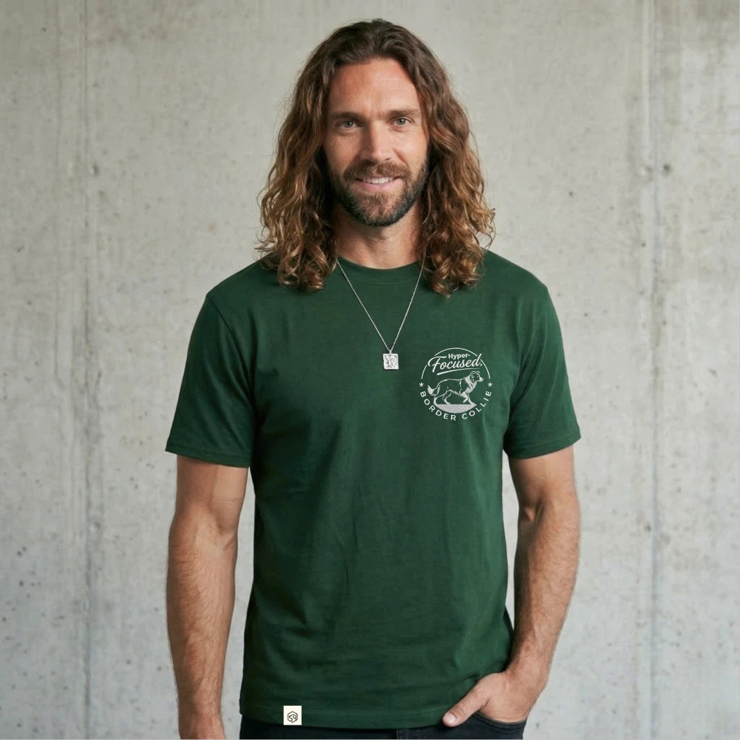 Camiseta Bordado Border Collie - Regular Fit de RazasLovers, Verde Botella, transpirable, suave