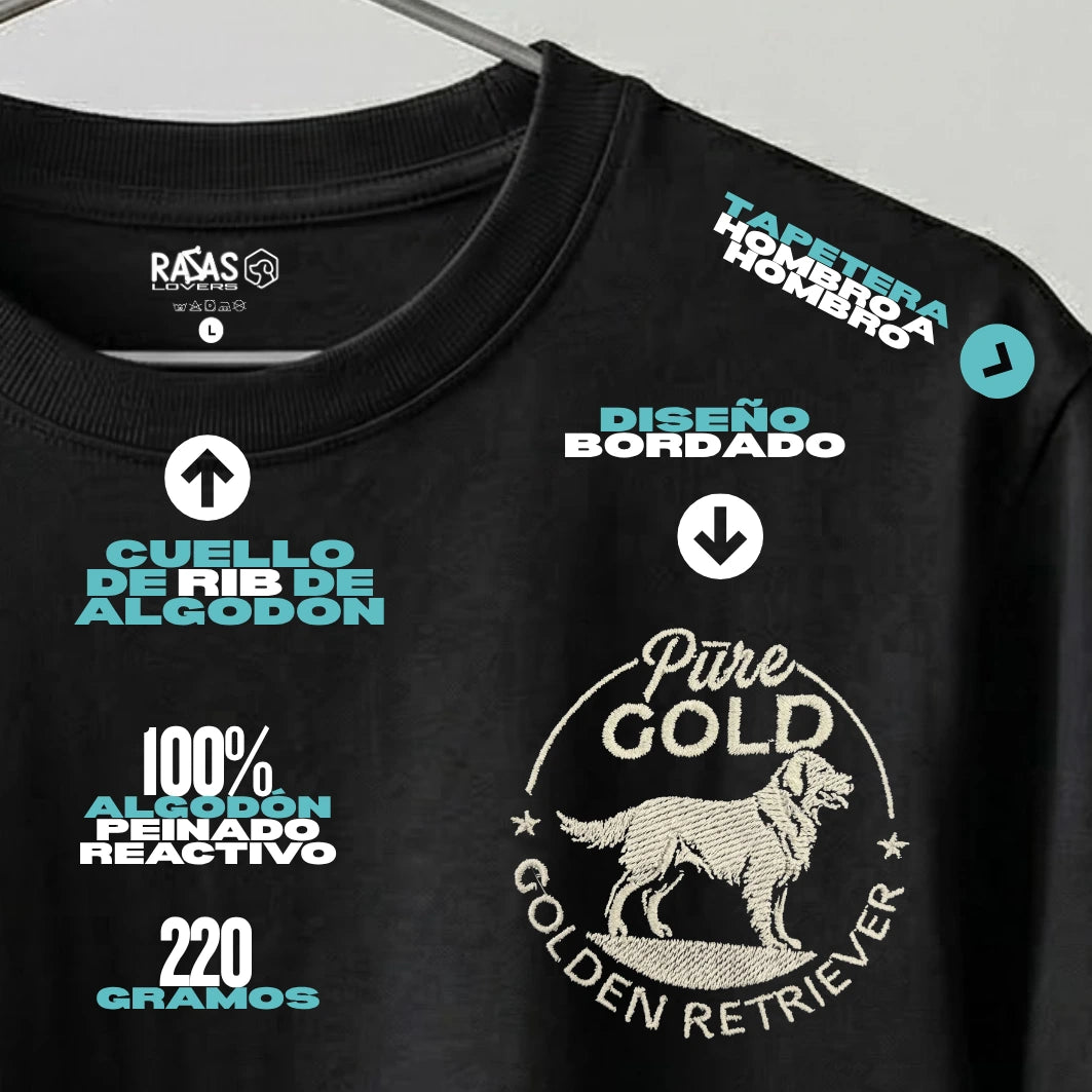Camiseta Bordado Golden Retriever - Regular Fit de RazasLovers, transpirable, suave, detalle