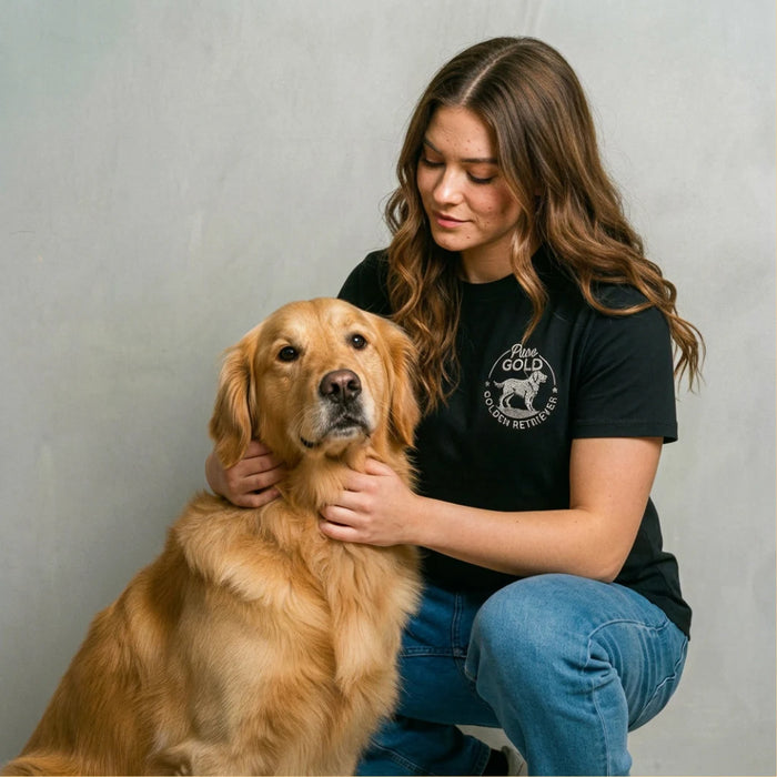 Camiseta Bordado Golden Retriever - Regular Fit de RazasLovers, Negra, transpirable, suave