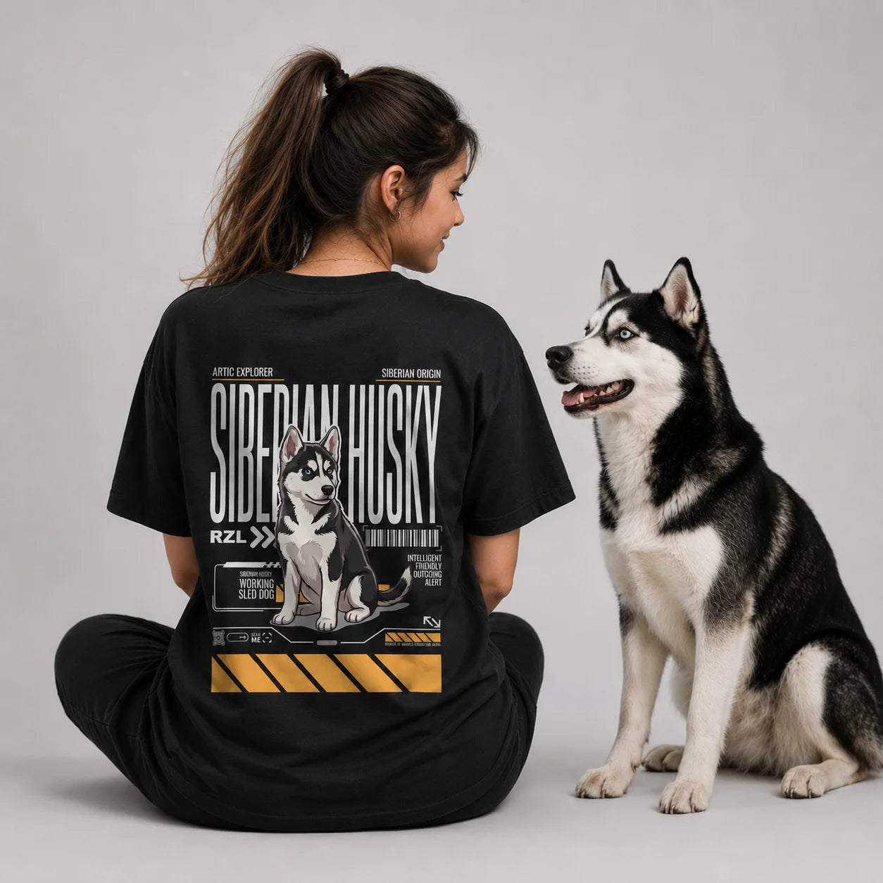 Camiseta Estampada Husky Siberiano - Regular de RazasLovers, Blanco hueso, transpirable, suave