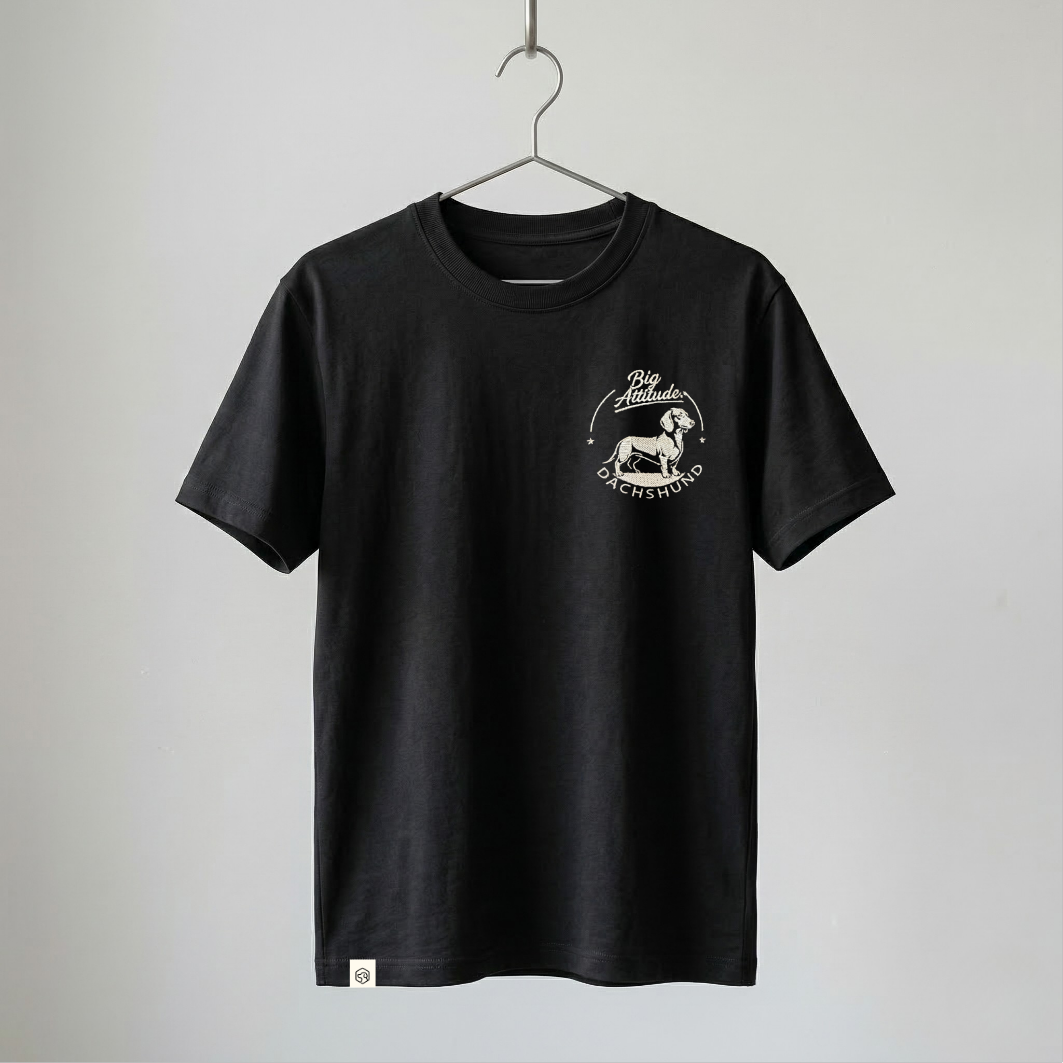 Camiseta Bordado Perro Salchicha - Regular Fit de RazasLovers, Negra, transpirable, suave