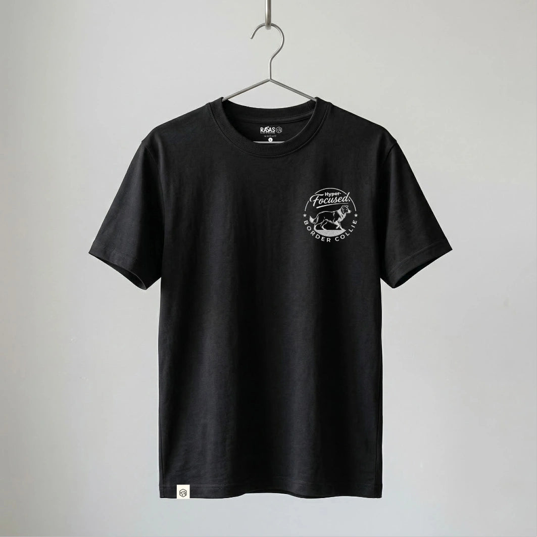 Camiseta Bordado Border Collie - Regular Fit de RazasLovers, Negra, transpirable, suave
