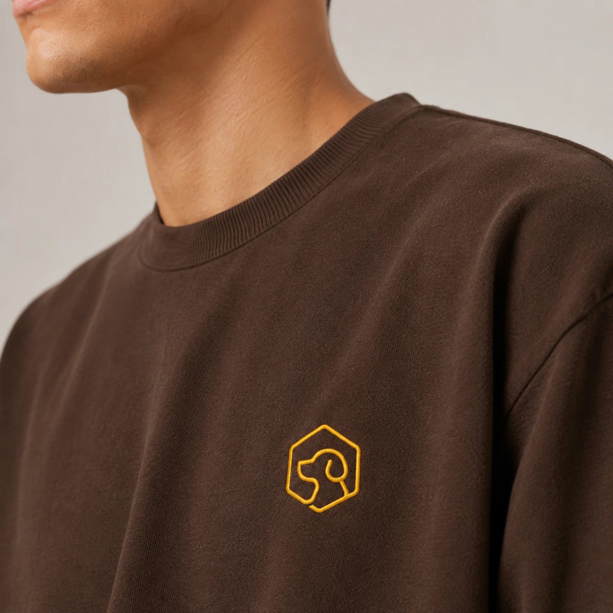 Camiseta básica marrón premium bordado - Oversize de RazasLovers, marrón, transpirable, suave, detalle
