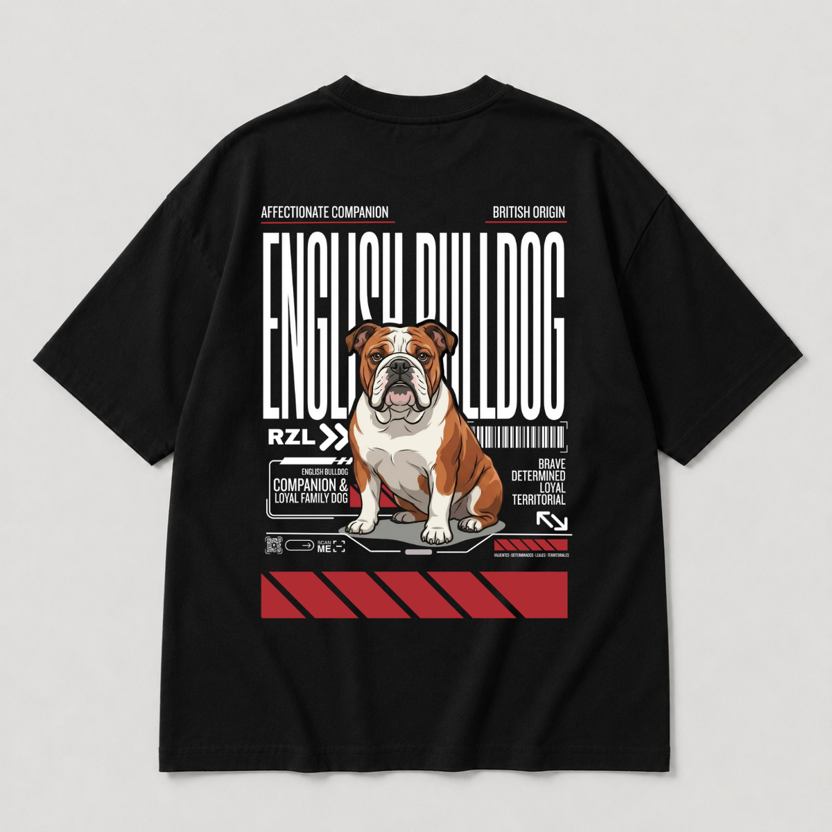 Camiseta Estampada Bulldog Inglés - Oversize de RazasLovers, Negra, rosa, transpirable, suave