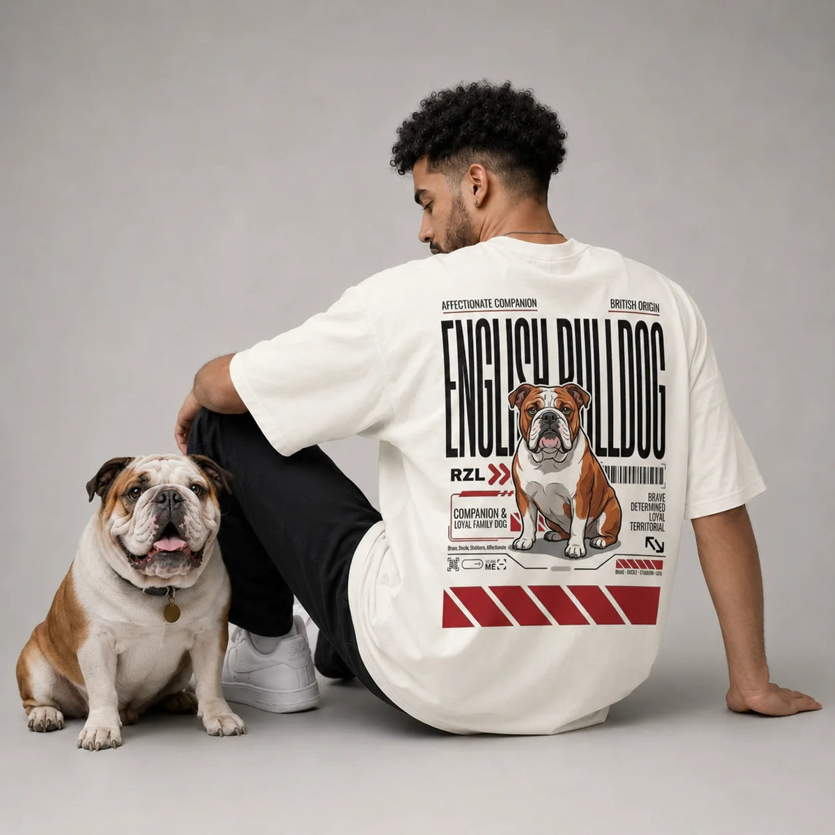 Camiseta Estampada Bulldog Inglés - Oversize de RazasLovers, Blanco hueso, rosa, transpirable, suave