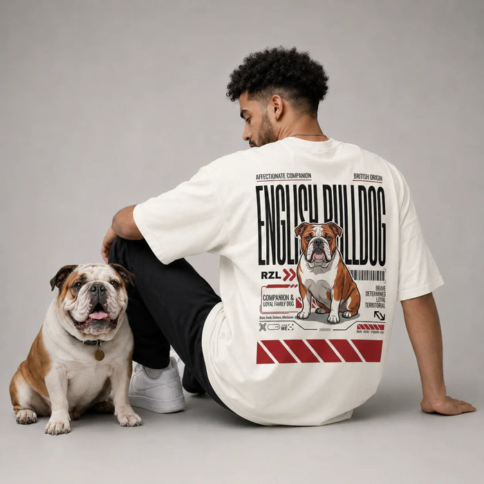 Camiseta Estampada Bulldog Inglés - Oversize de RazasLovers, Blanco hueso, rosa, transpirable, suave