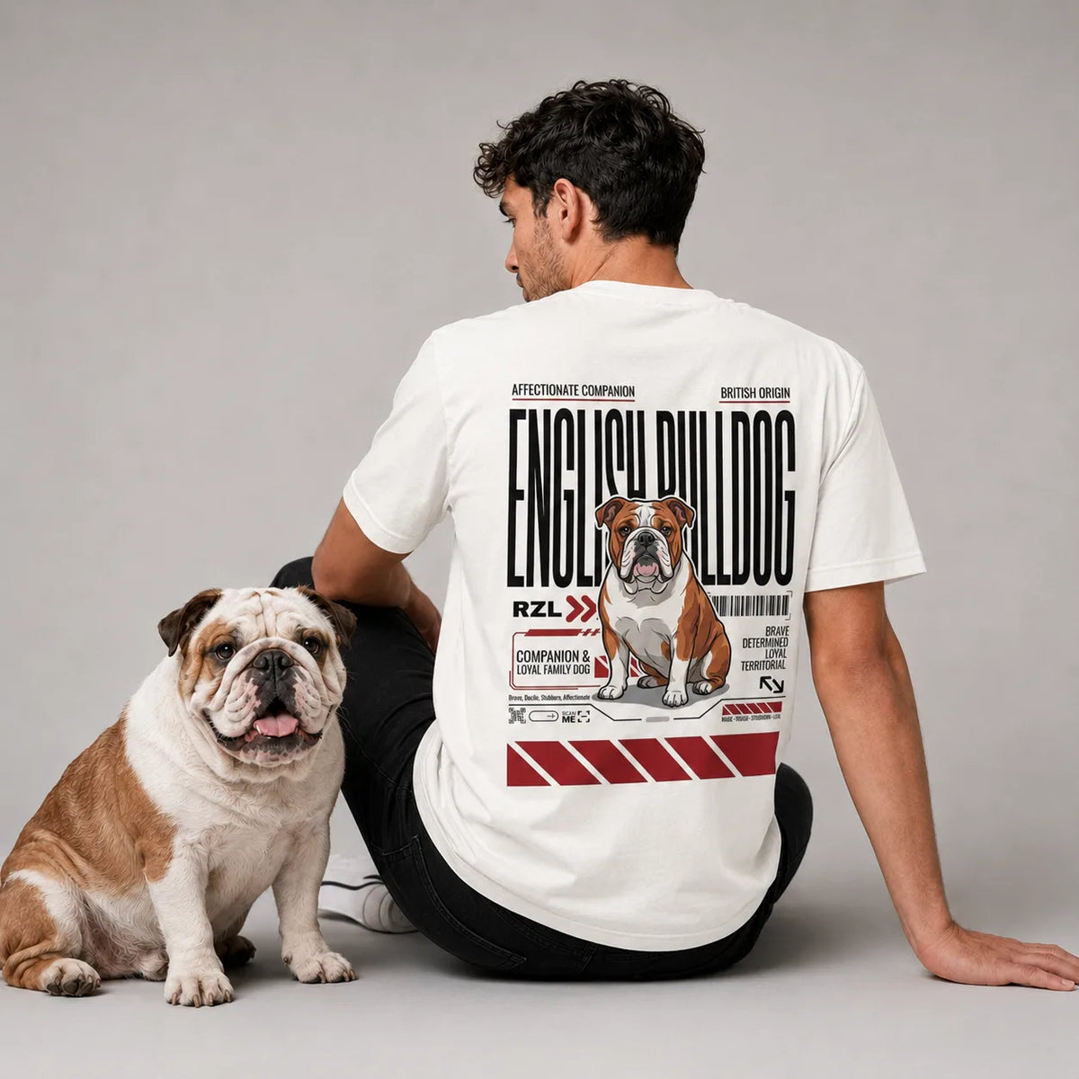 Camiseta Estampada Bulldog Inglés - Regular de RazasLovers, Negra, rosa, suave