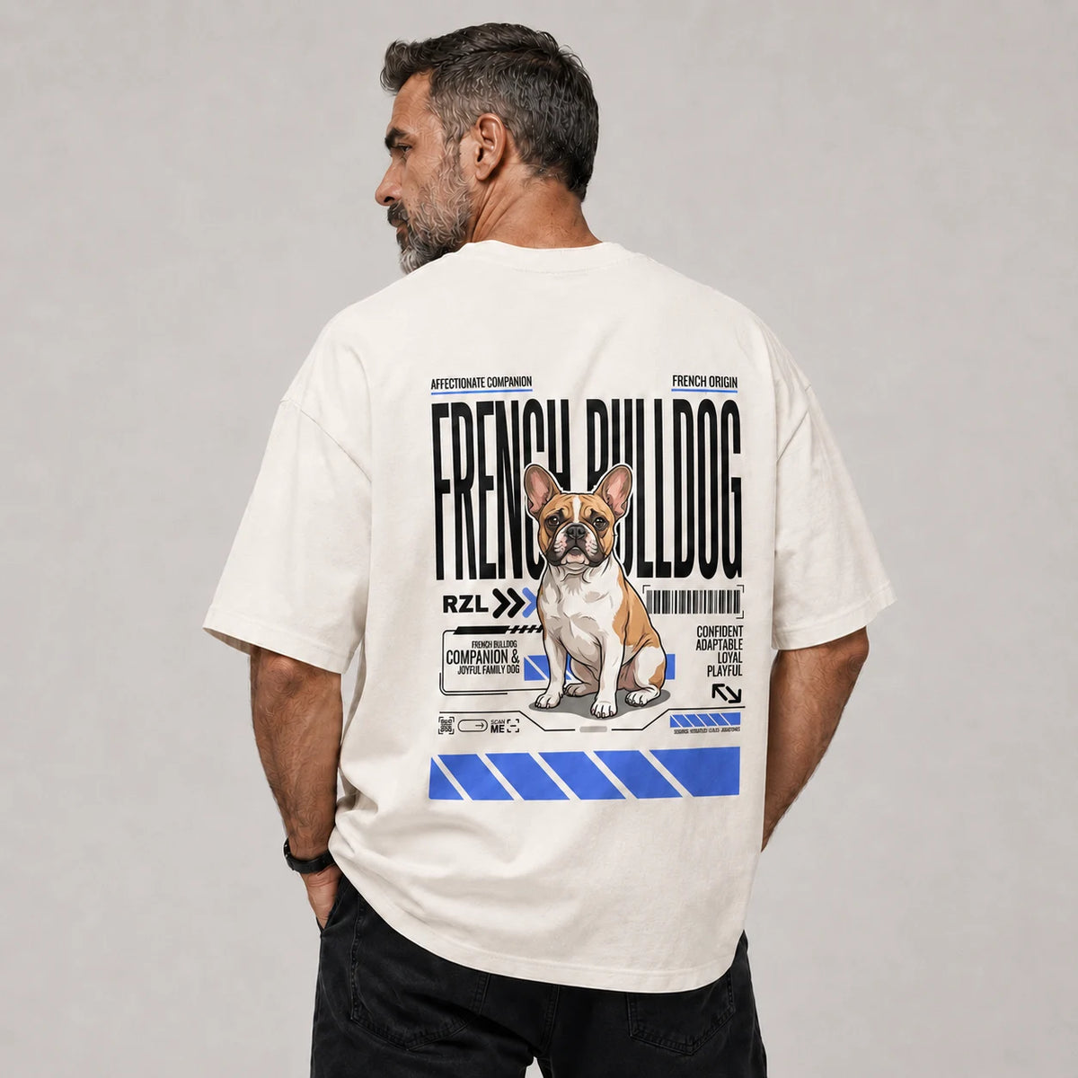 Camiseta Estampada French Bulldog - Oversize de RazasLovers, Blanco hueso, transpirable, suave