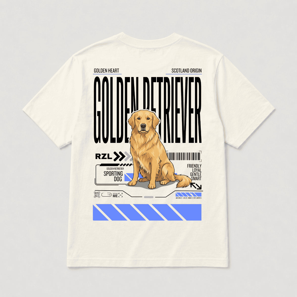 Camiseta Estampada Golden Retriever - Regular de RazasLovers, Blanco hueso, transpirable, suave