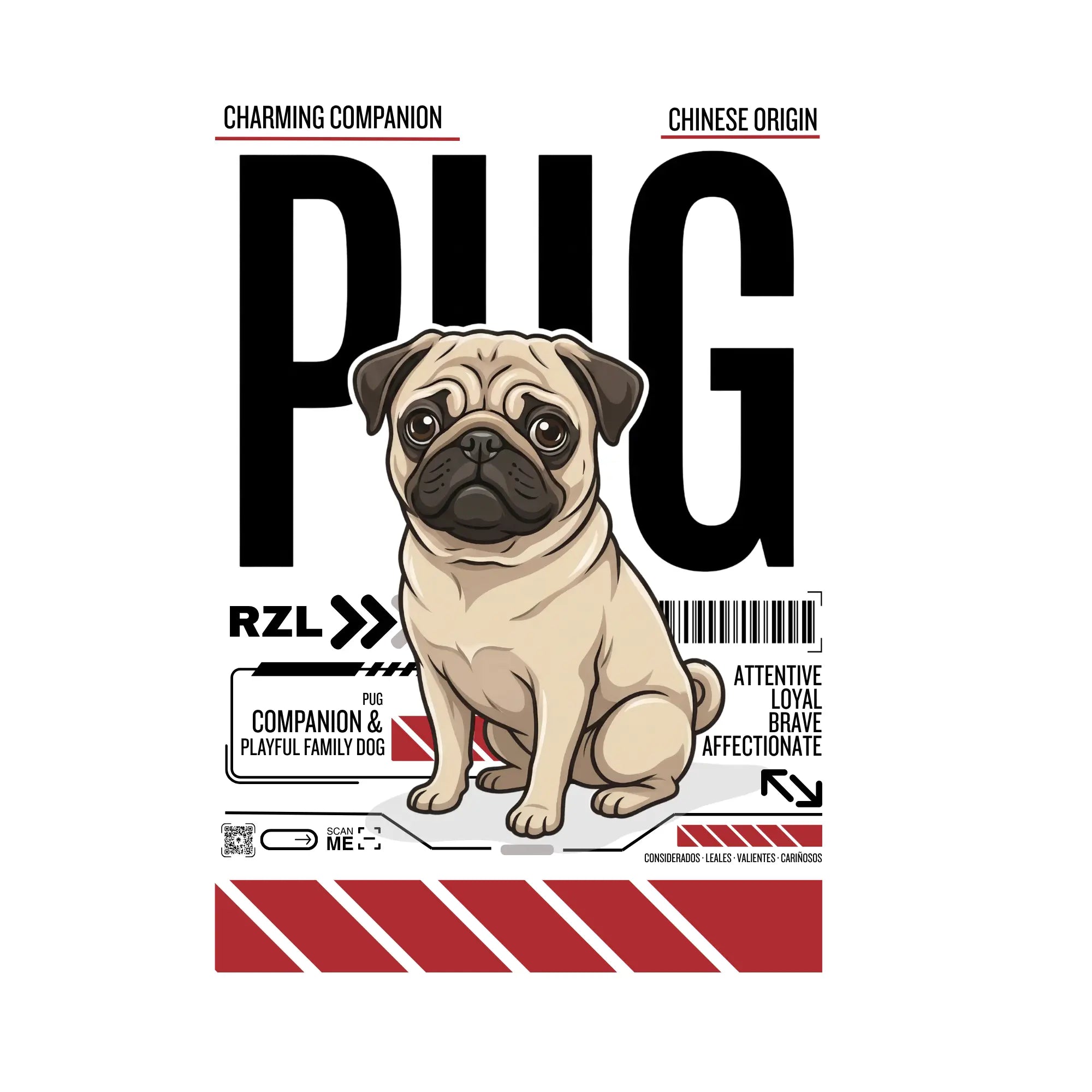 Camiseta Estampada Pug - Oversize de RazasLovers, transpirable, suave