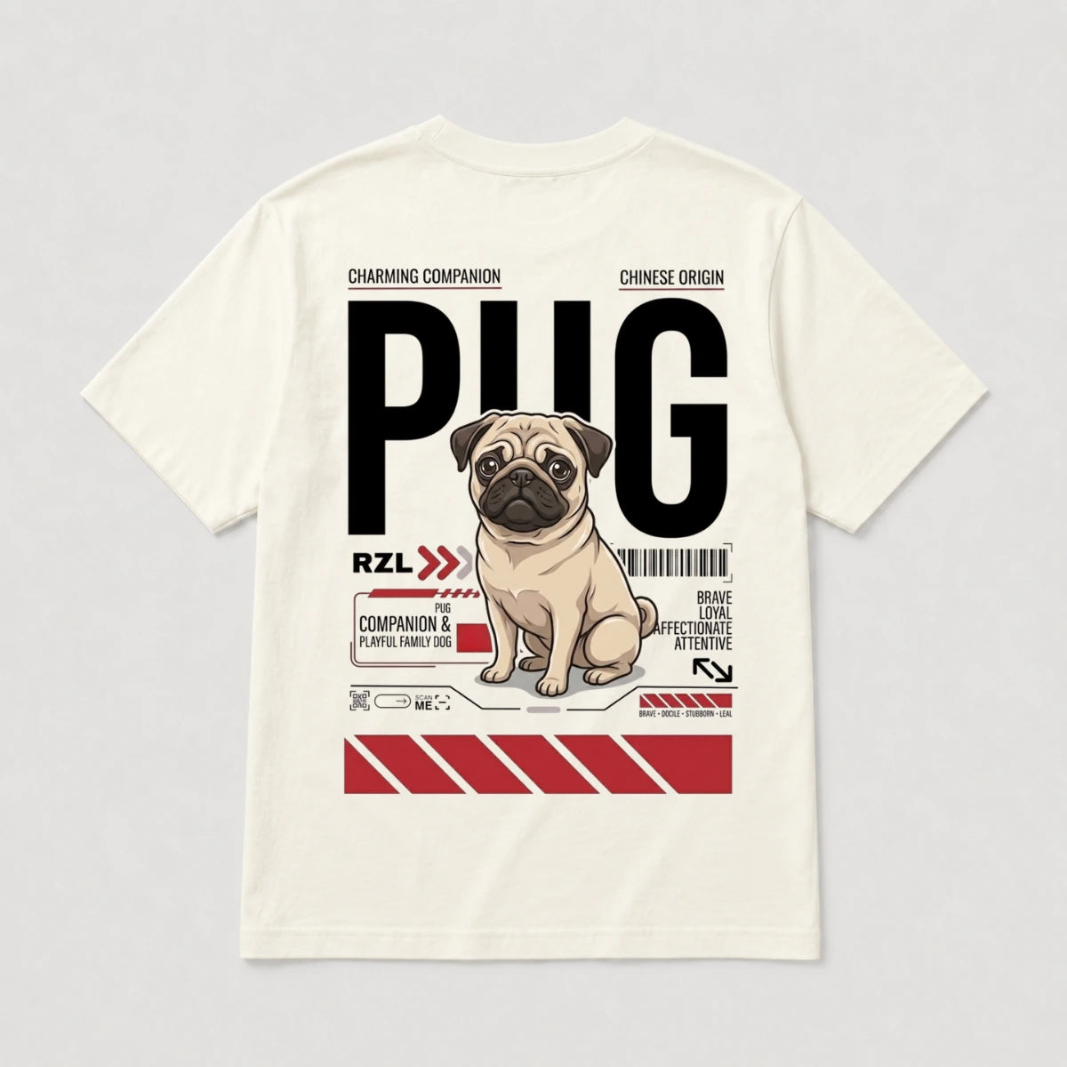Camiseta Estampada Pug - Regular de RazasLovers, Blanco hueso, suave