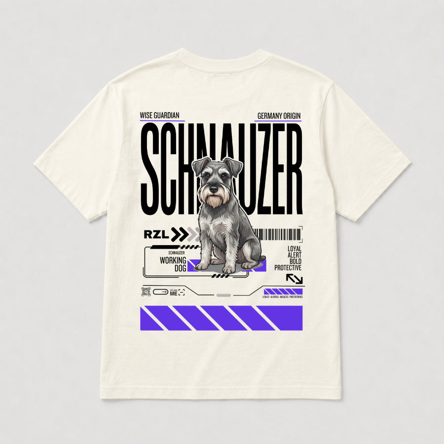 Camiseta Estampada Schnauzer - Regular de RazasLovers, Blanco hueso, transpirable, suave