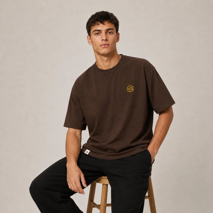 Camiseta básica marrón premium bordado - Oversize de RazasLovers, Marrón, Blanco, marrón, transpirable