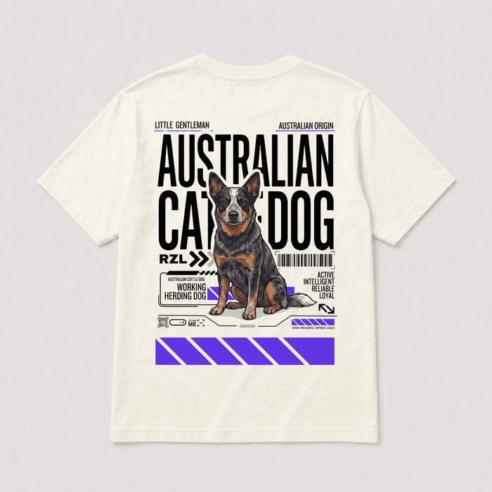 Camiseta Estampada Australian Cattle Dog - Regular de RazasLovers, Blanco hueso, transpirable, suave