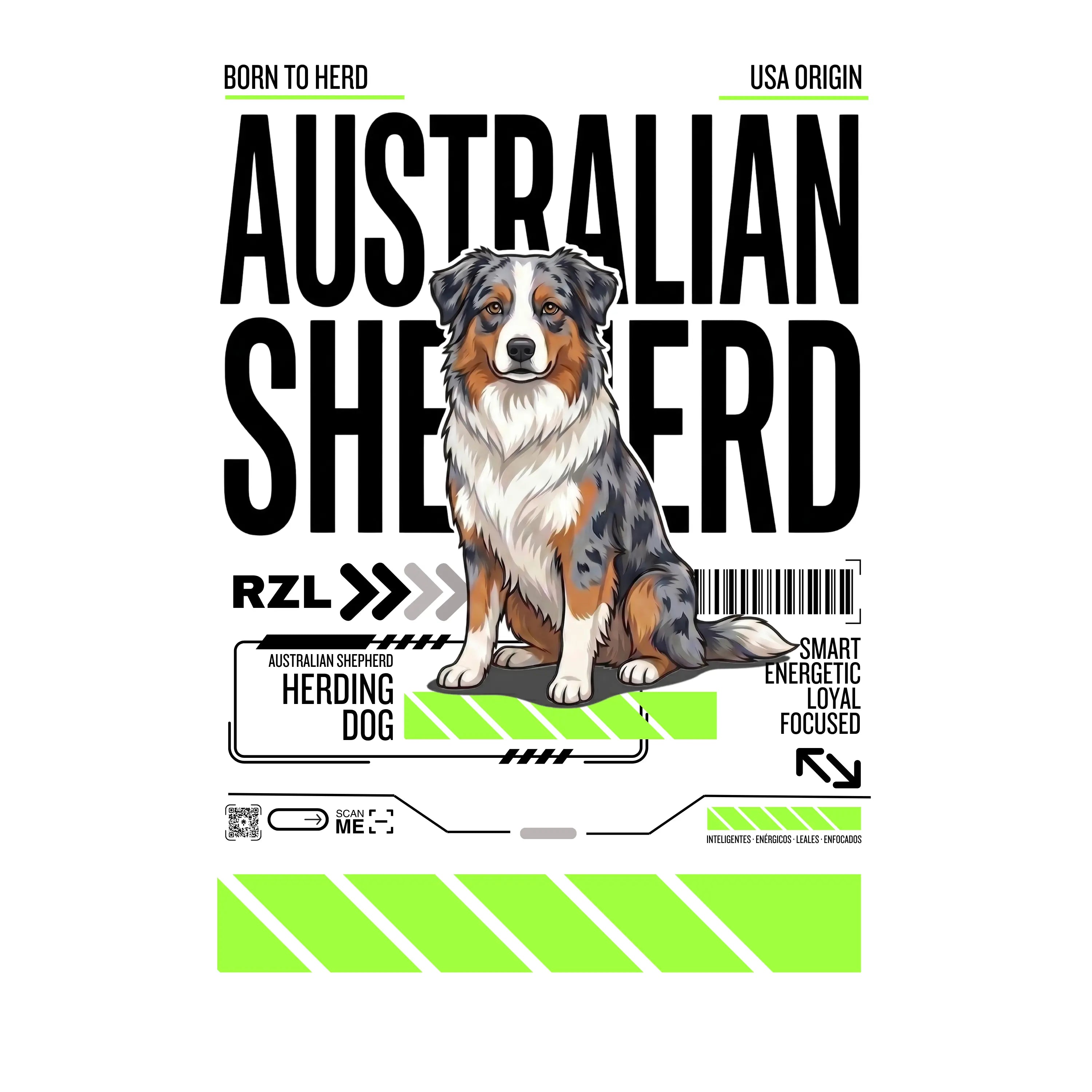 Camiseta Estampada Australian Shepherd - Oversize de RazasLovers, transpirable, suave