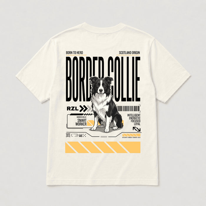 Camiseta Estampada Border Collie - Regular de RazasLovers, Blanco hueso, transpirable, suave