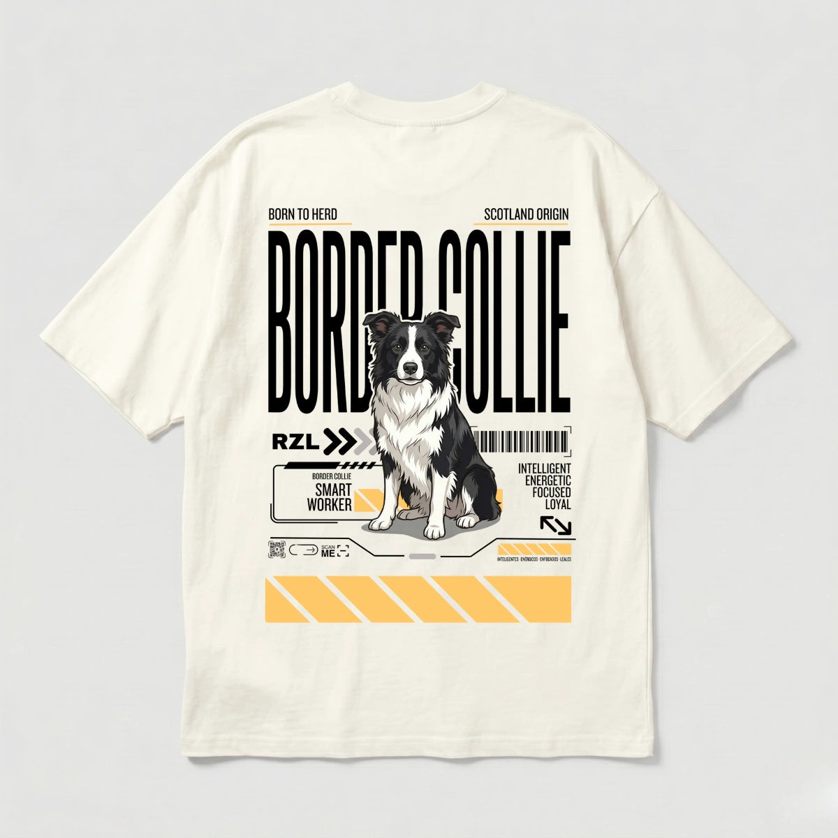 Camiseta Estampada Border Collie - Oversize de RazasLovers, transpirable, suave