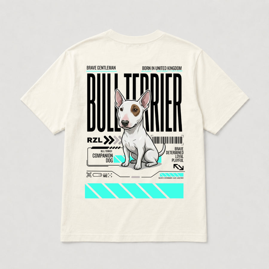 Camiseta Estampada Bull Terrier- Regular de RazasLovers, Blanco hueso, transpirable, suave