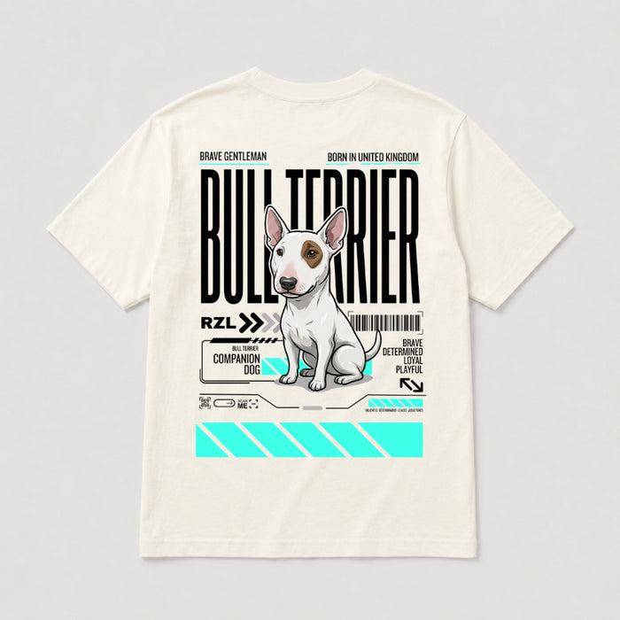 Camiseta Estampada Bull Terrier- Regular de RazasLovers, Blanco hueso, transpirable, suave