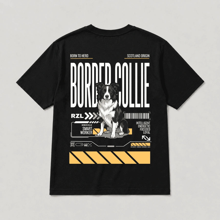 Camiseta Estampada Border Collie - Regular de RazasLovers, Negra, transpirable, suave