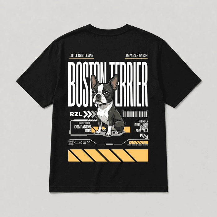 Camiseta Estampada Boston Terrier- Regular de RazasLovers, Negra, transpirable, suave
