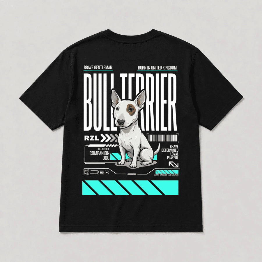Camiseta Estampada Bull Terrier- Regular de RazasLovers, Negra, transpirable, suave