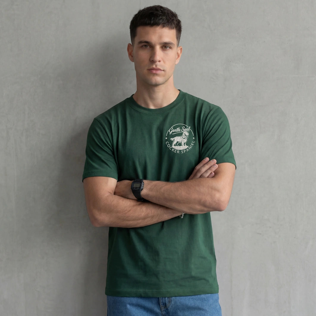 Camiseta Bordado Cocker Spaniel - Regular Fit de RazasLovers, Verde Botella, transpirable, suave