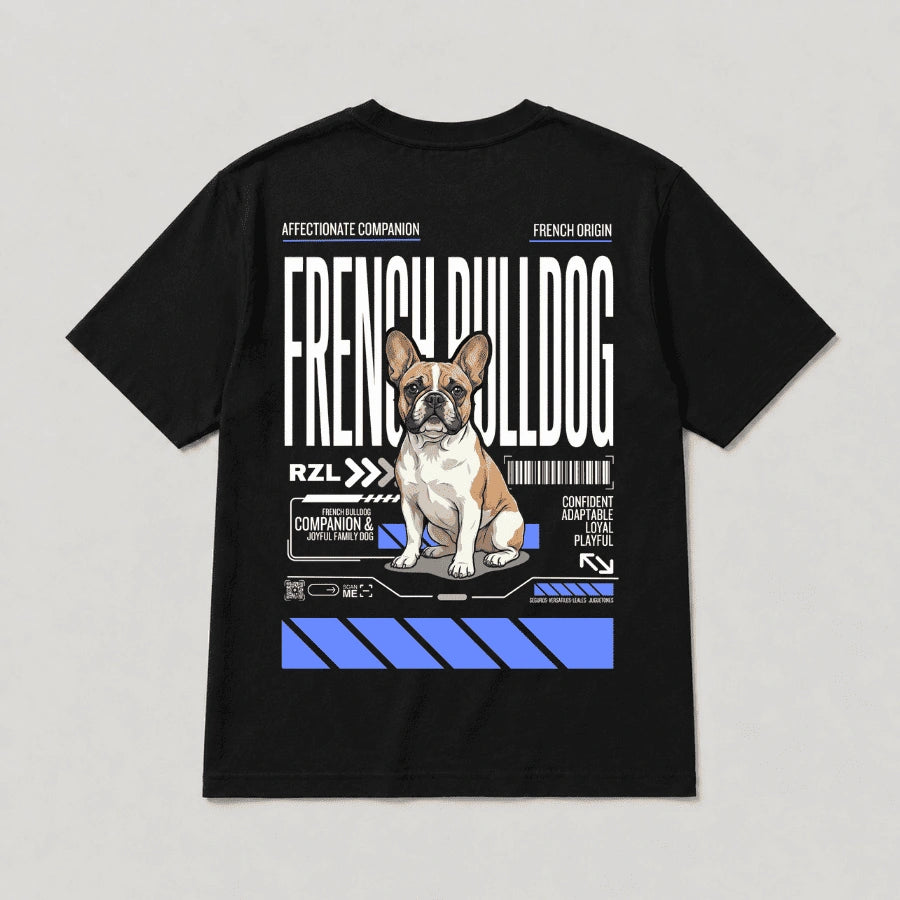 Camiseta Estampada French Bulldog - Regular de RazasLovers, Negra, transpirable, suave