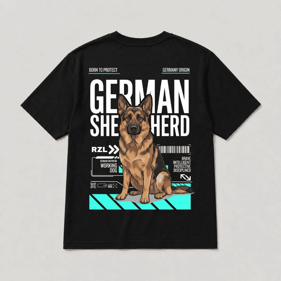 Camiseta Estampada German Shepherd - Regular de RazasLovers, Negra, transpirable, suave