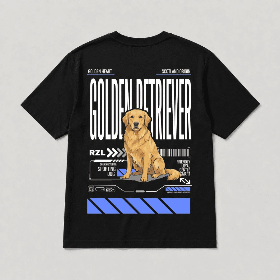 Camiseta Estampada Golden Retriever - Regular de RazasLovers, Negra, transpirable, suave