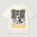 Camiseta Estampada Husky Siberiano - Oversize de RazasLovers, Blanco hueso, suave, bordado