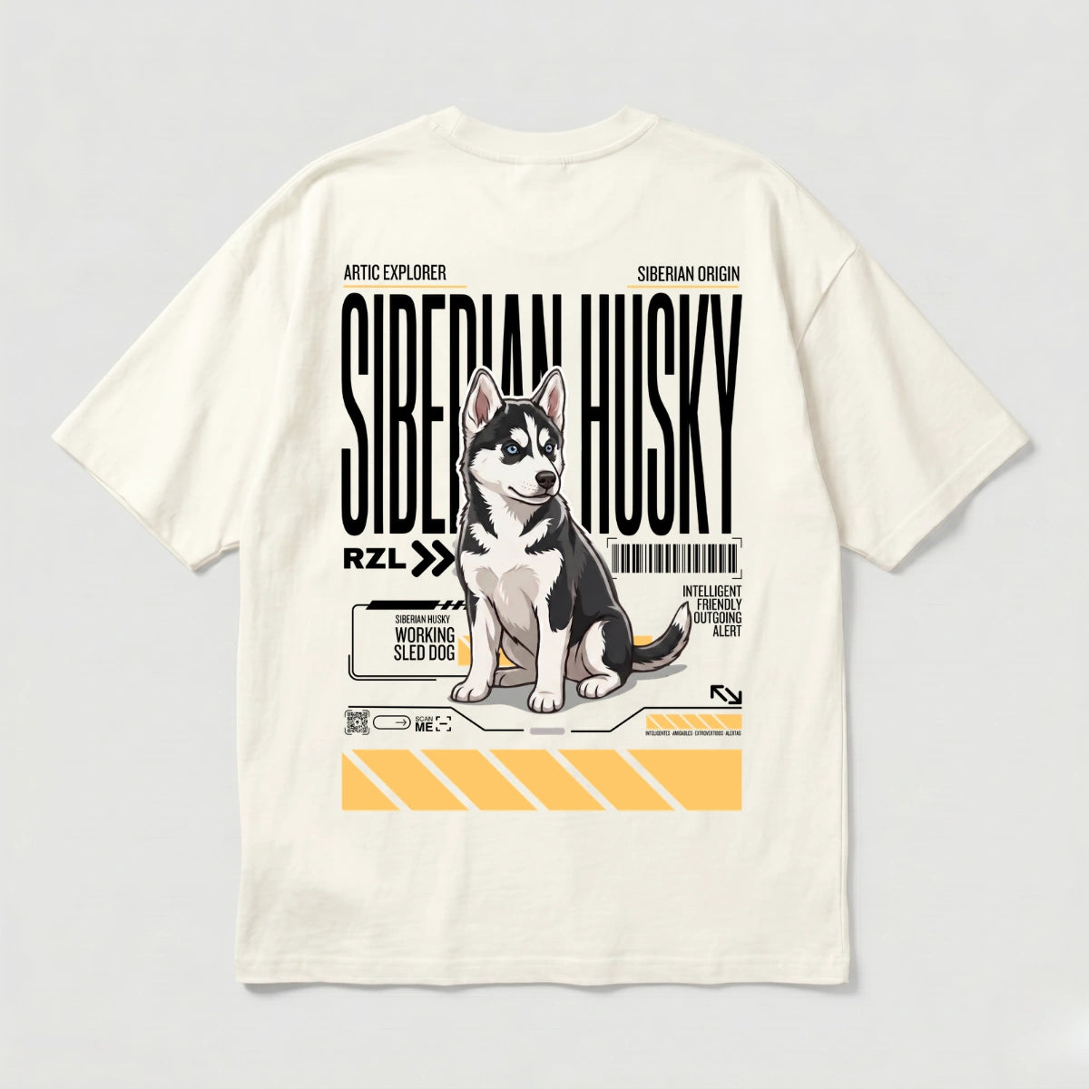 Camiseta Estampada Husky Siberiano - Oversize de RazasLovers, Blanco hueso, suave, bordado