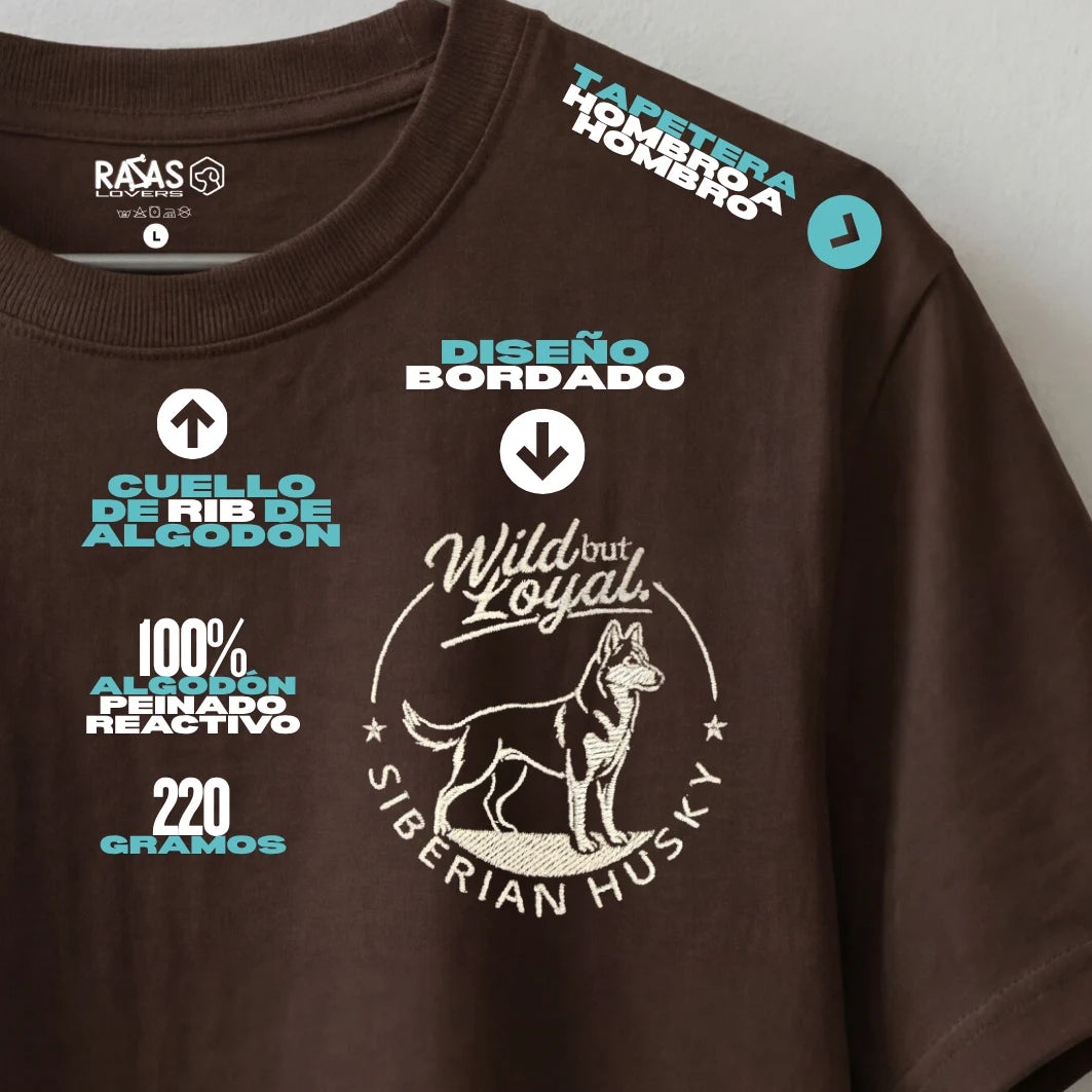 Camiseta Bordado Husky SIberiano - Regular Fit de RazasLovers, transpirable, suave
