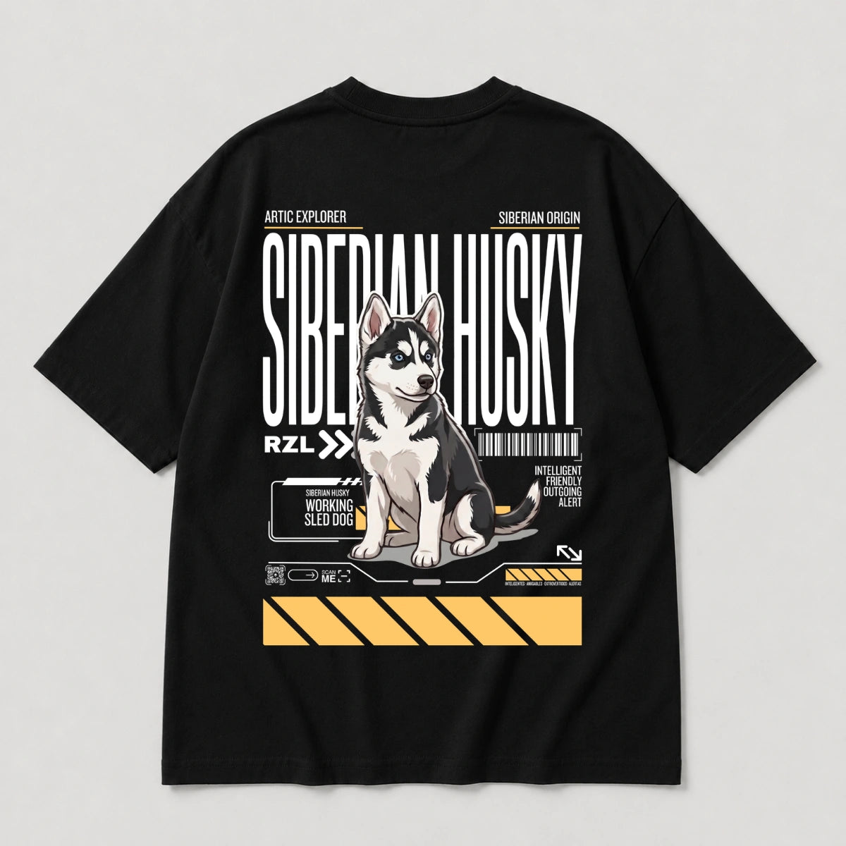 Camiseta Estampada Husky Siberiano - Oversize de RazasLovers, Negra, suave, bordado