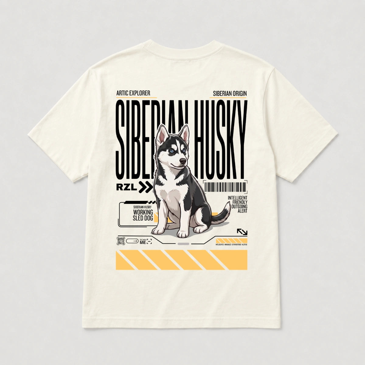 Camiseta Estampada Husky Siberiano - Regular de RazasLovers, Blanco hueso, transpirable, suave