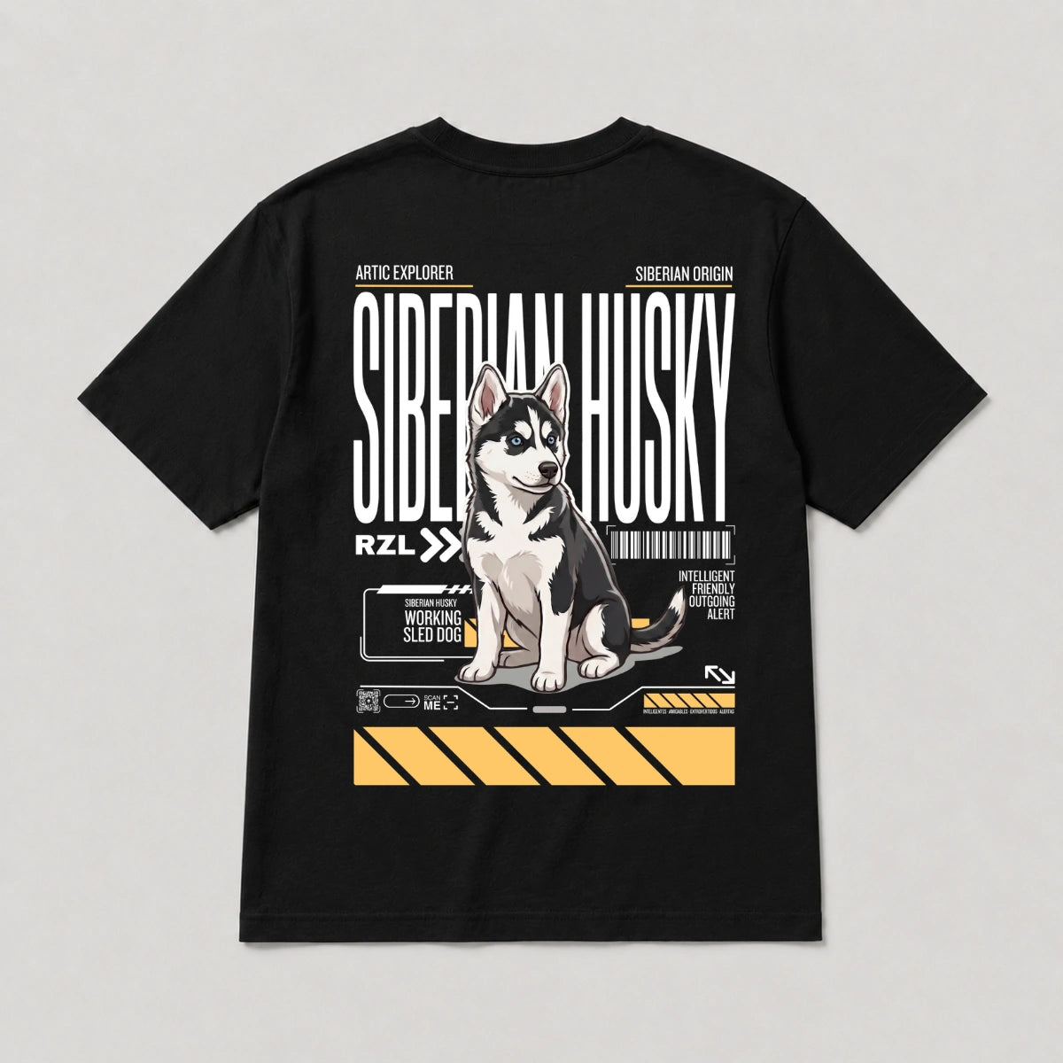 Camiseta Estampada Husky Siberiano - Regular de RazasLovers, Negra, transpirable, suave