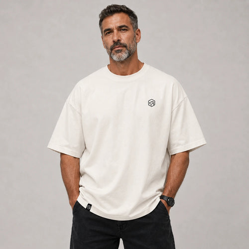 Camiseta básica Blanco hueso premium bordado - Oversize de RazasLovers, Blanco Hueso, Negro, blanco