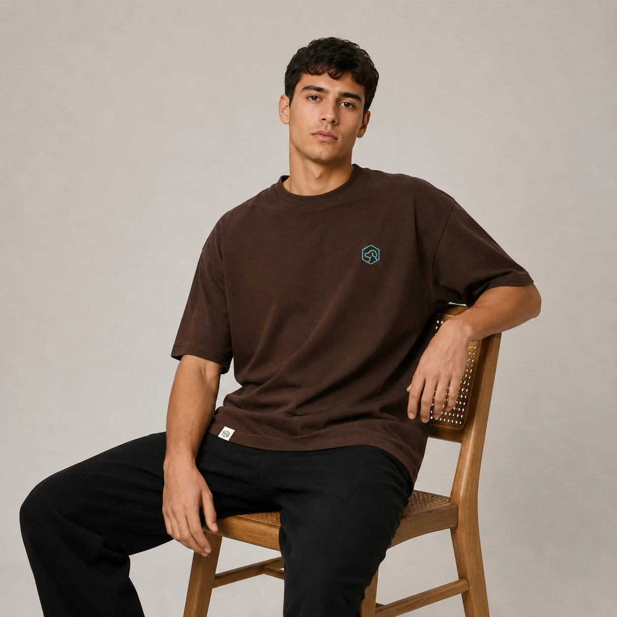 Camiseta básica marrón premium bordado - Oversize de RazasLovers, Marrón, Azul, marrón, transpirable