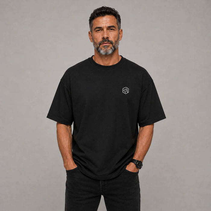 Camiseta básica negra premium bordado - Oversize de RazasLovers, Negra, Blanco, transpirable, suave