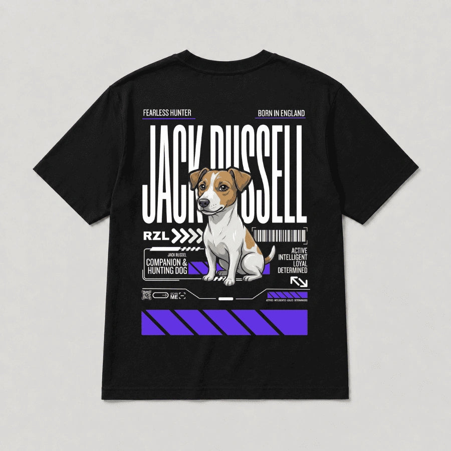 Camiseta Estampada Jack Russel - Regular de RazasLovers, Negra, transpirable, suave