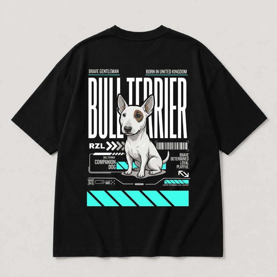 Camiseta Estampada Bull Terrier- Oversize de RazasLovers, Negra, transpirable, suave
