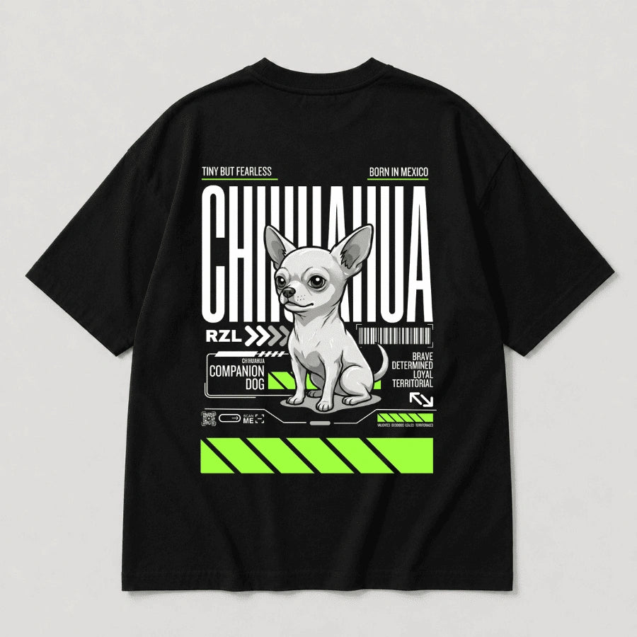 Camiseta Estampada Chihuahua - Oversize de RazasLovers, Negra, transpirable, suave