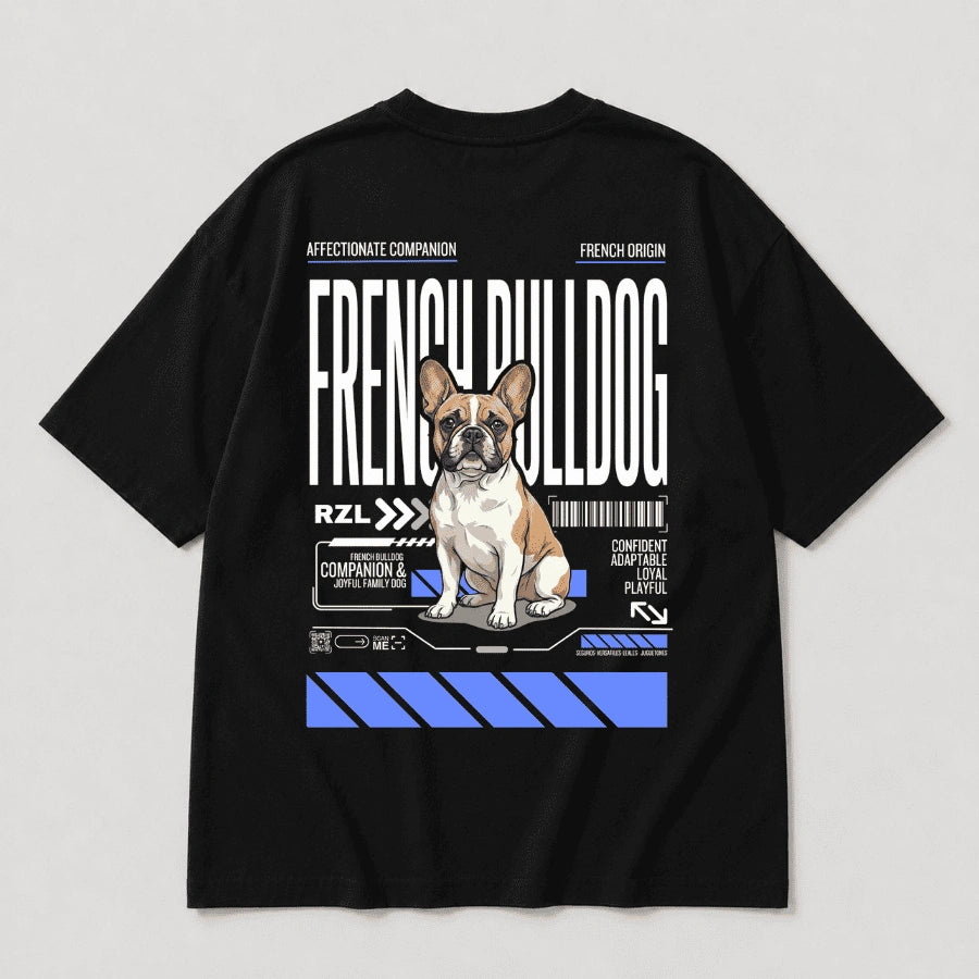Camiseta Estampada French Bulldog - Oversize de RazasLovers, Negra, transpirable, suave