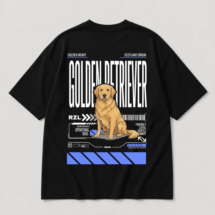 Camiseta Estampada Golden Retriever - Oversize de RazasLovers, Negra, transpirable, suave