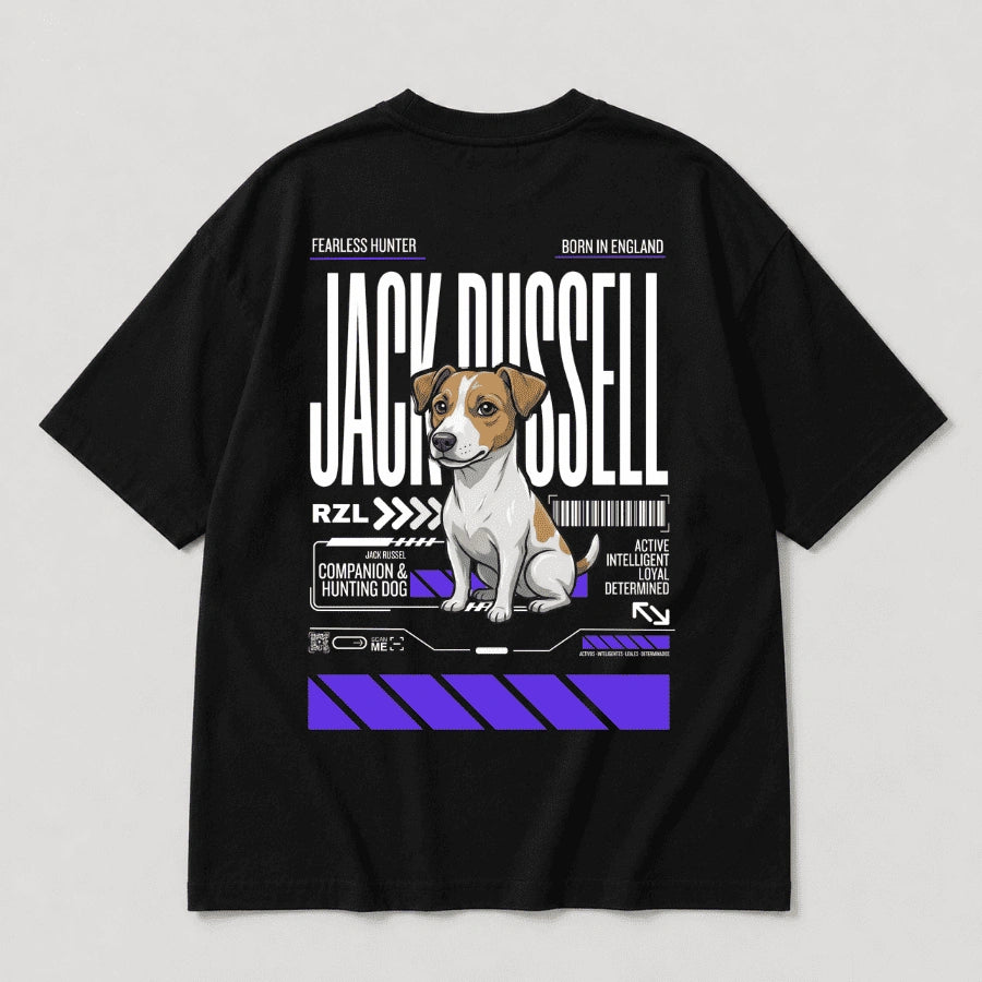 Camiseta Estampada Jack Russel - Oversize de RazasLovers, Negra, transpirable, suave
